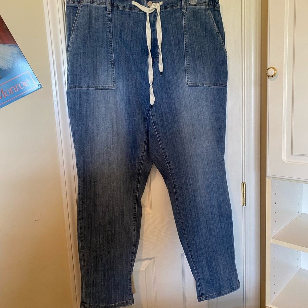 Judy Blue Light-Medium Blue Drawstring Denim Joggers